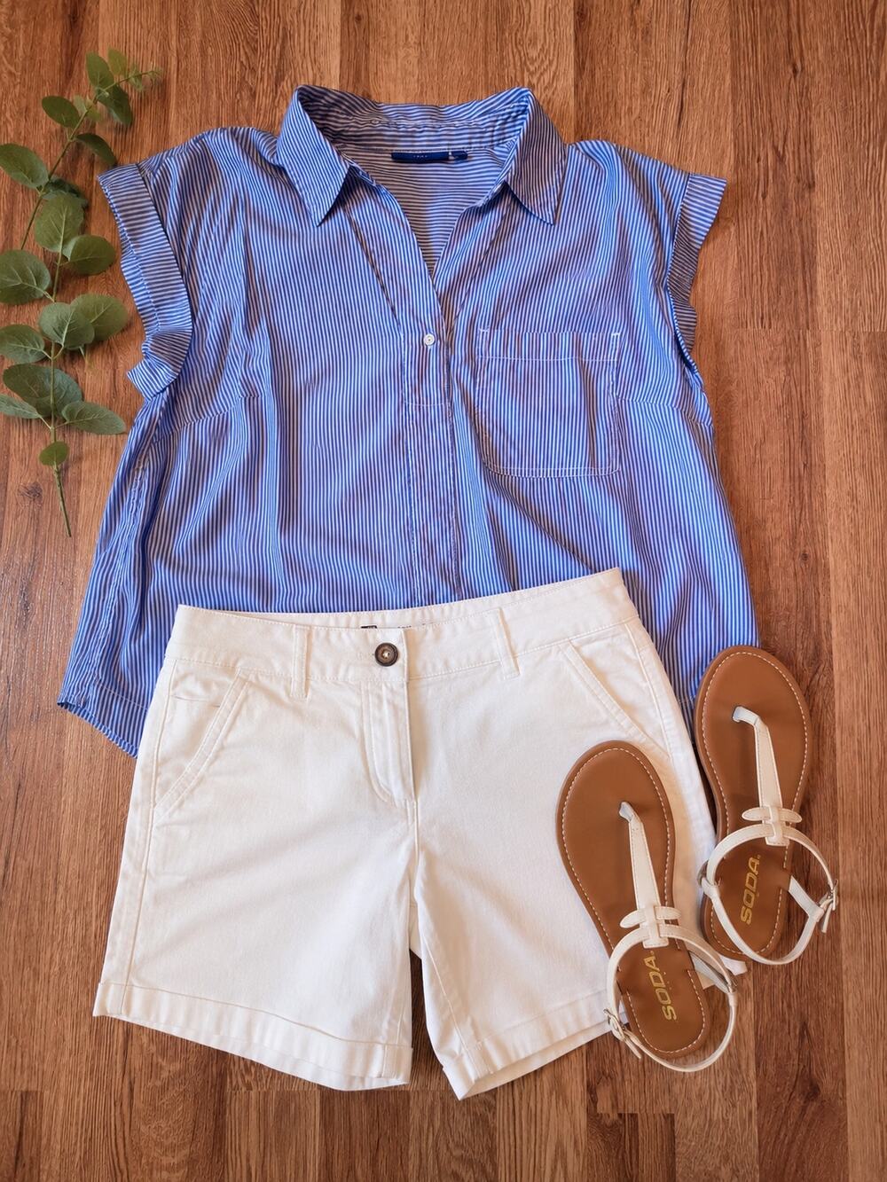 Petite Blue White Stripe Flutter Sleeve Blouse Top PL Summer Casual